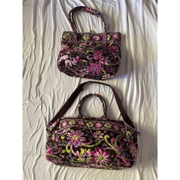 Vera Bradley Floral Quilted Duffle Bag & Tote Set Travel Pink Brown Large - Picture 1 of 13